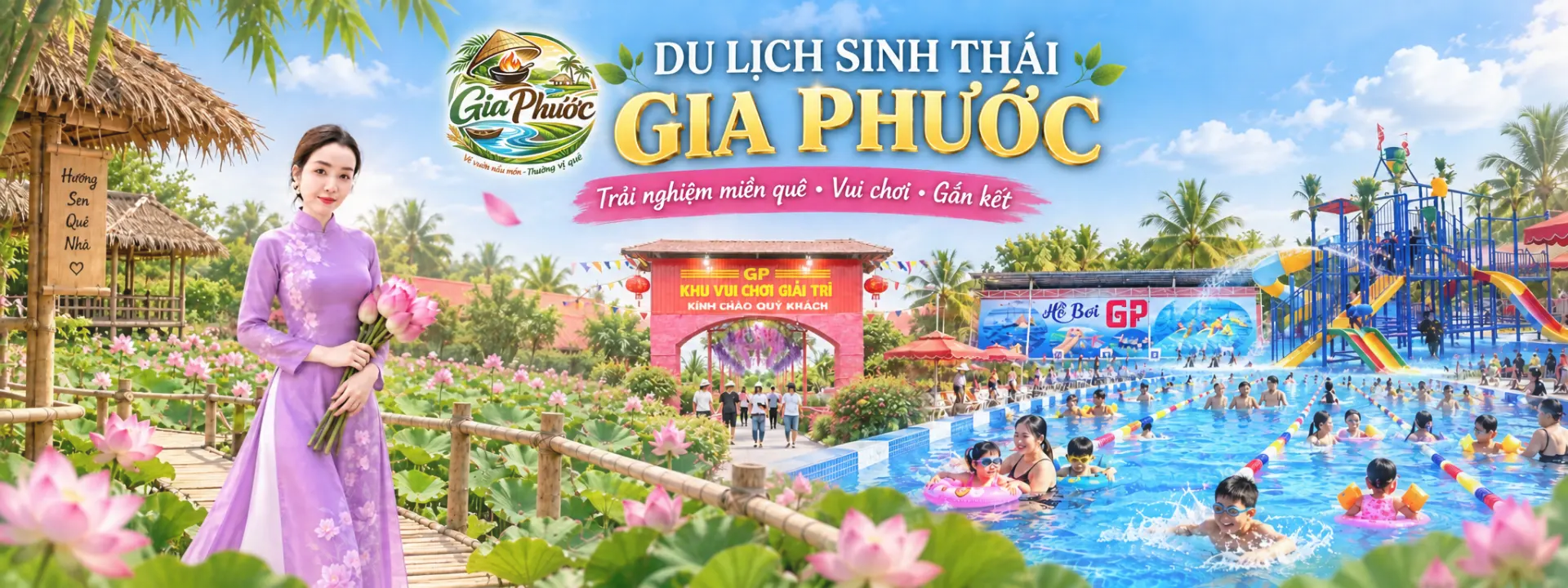 Banner Du lịch sinh thái Gia Phước – trải nghiệm miền quê, vui chơi, gắn kết